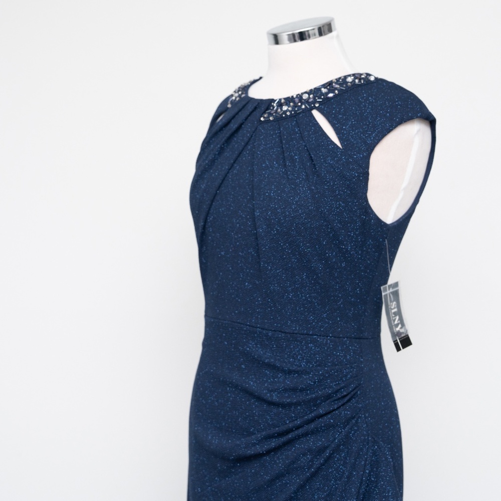 SLNY‎ - Beaded Neckline Faux Wrap Gown - Picture 9 of 14